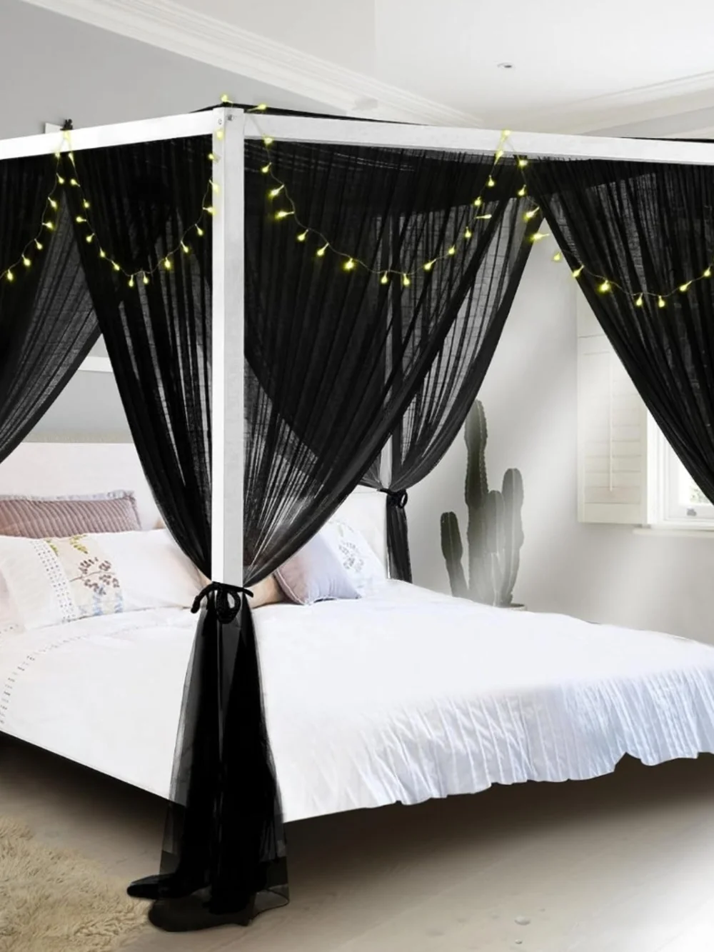 Black Sheer Canopy Bed Curtains - Elegant Bed Drapes